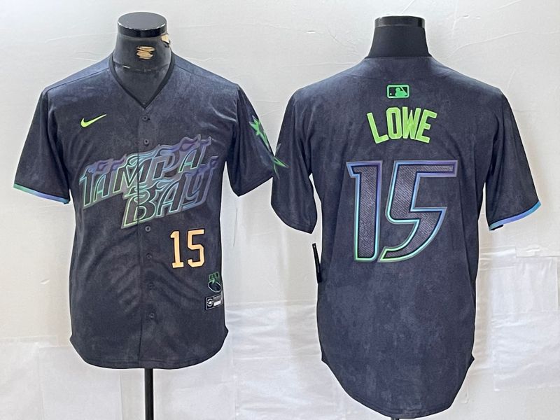 Men Tampa Bay Rays 15 Lowe Black City Edition Nike 2024 MLB Jersey style 2